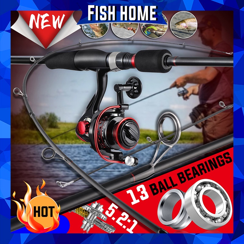 Set Pancing Super Kuat 1.8M 2.1M Pancing Teleskopik Portabel Dan Rasio Roda Gigi 5.2:1 13 BB Fishing Spinning Reel 2000 3000 4000 Pegangan Berubah Kanan/Kiri Untuk Set Pancing Air Tawar Air Laut