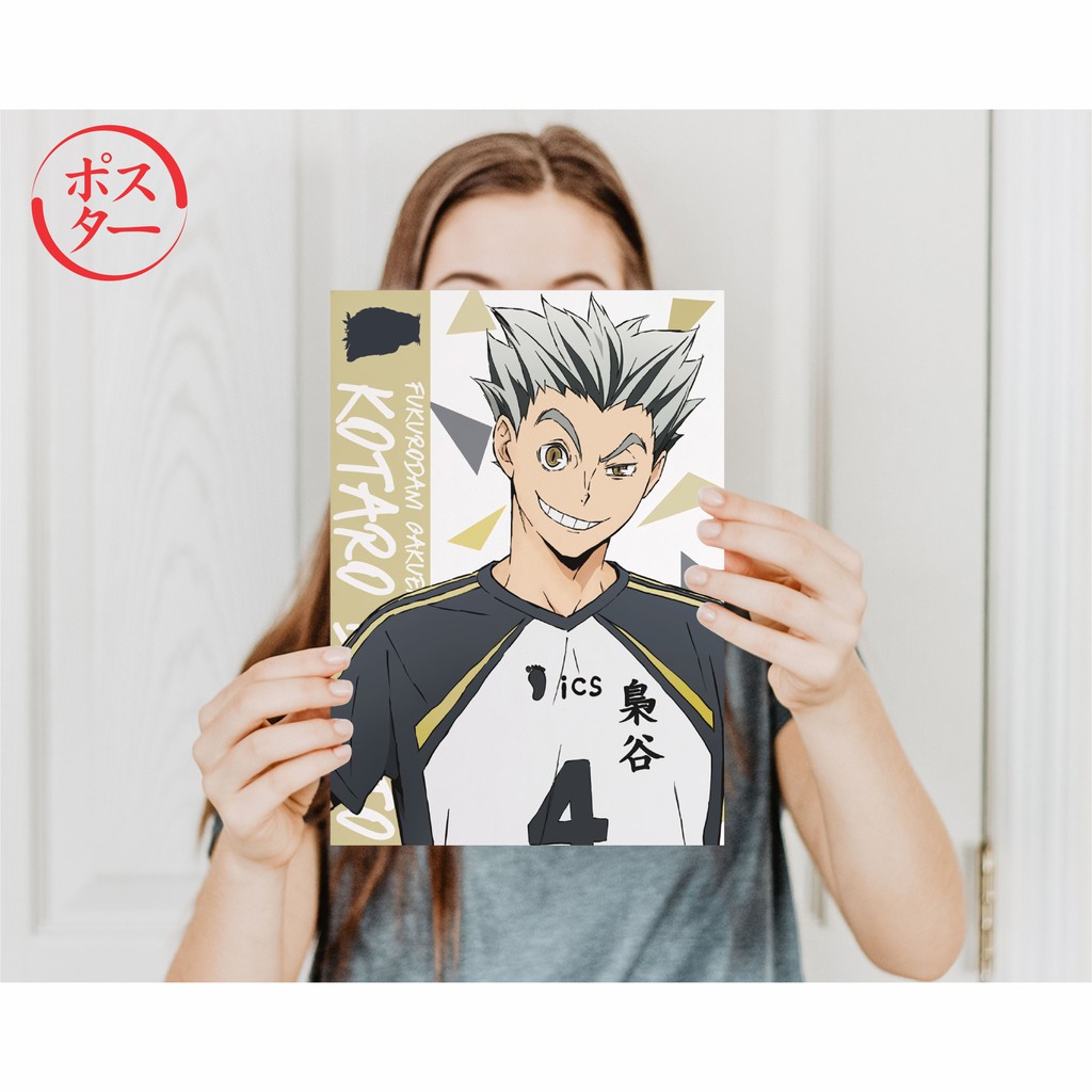 Koleksi Poster Anime Haikyuu A -  Hinata Kageyama Tsukishima Oikawa Kenma Bokuto Atsumu  - Size A4+-Bokuto A
