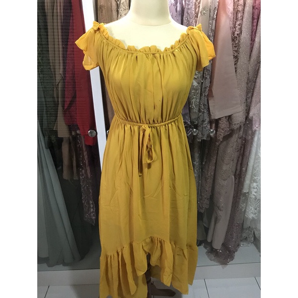 Thrift Preloved Sabrina Midi Dress Yellow