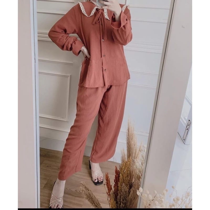 One set Rayon Premium Setelan Piyama Motif Terbaru-Every Teracota Set