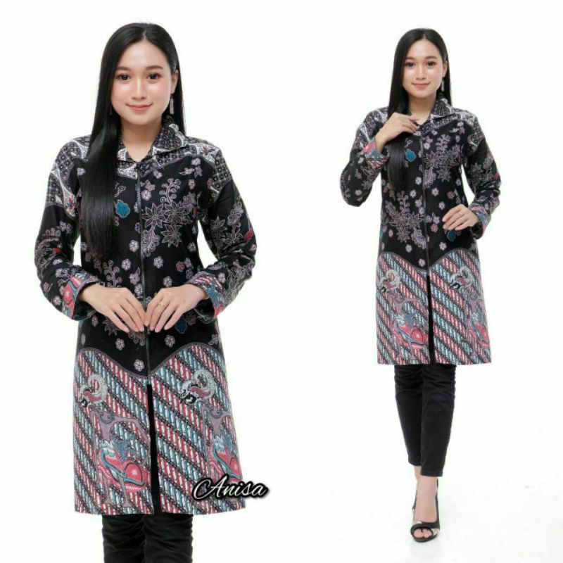 Maura Couple - Sania Ruffle Batik Couple Ori Ndoro Jowi Garansi Termurah Shopee - BATIK MODERN SOLO-Tunik ZIP Wayang