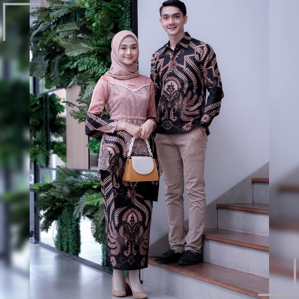 Kebaya Couple.Outfit Kondangan.Couple Batik Brukat Rovella Payet.Set Kebaya Modern.Couple Aleena