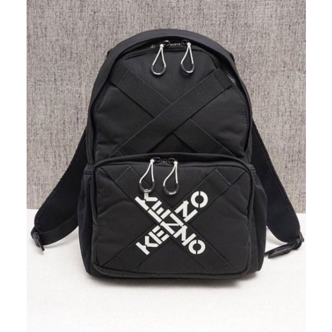 Jual new Kenzo large crossover logo backpack in black/white Indonesia