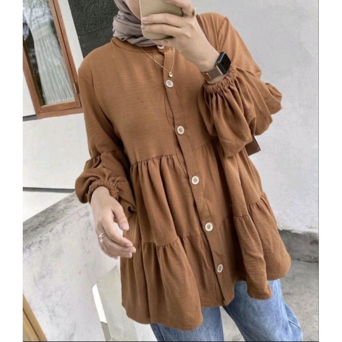 tunik crinkel terbaru / tunik kemeja polos crinkel / tunik