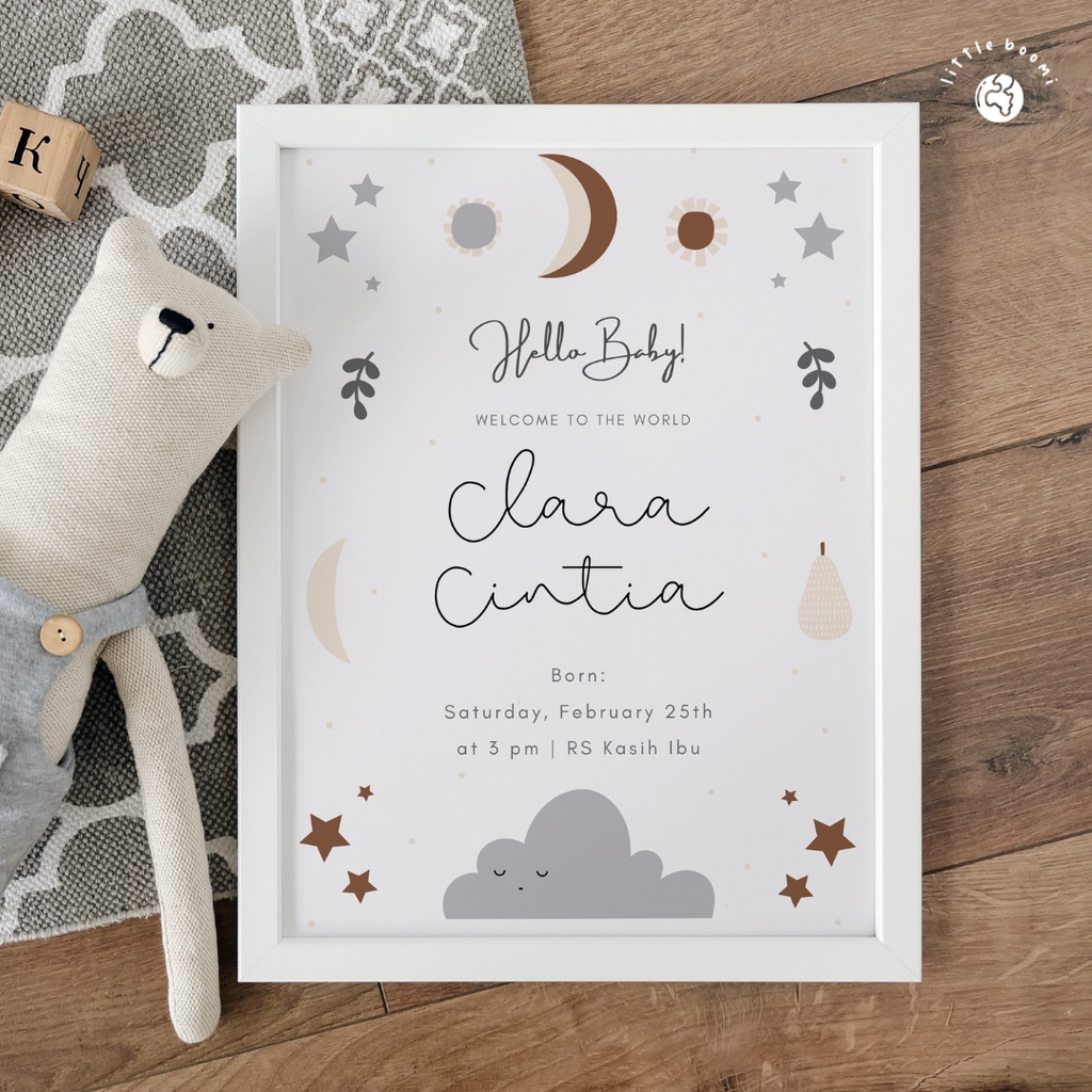 Bingkai Akrilik Foto Biodata Anak | Kado Lahiran | Custom Biodata Bayi | Boho Baby