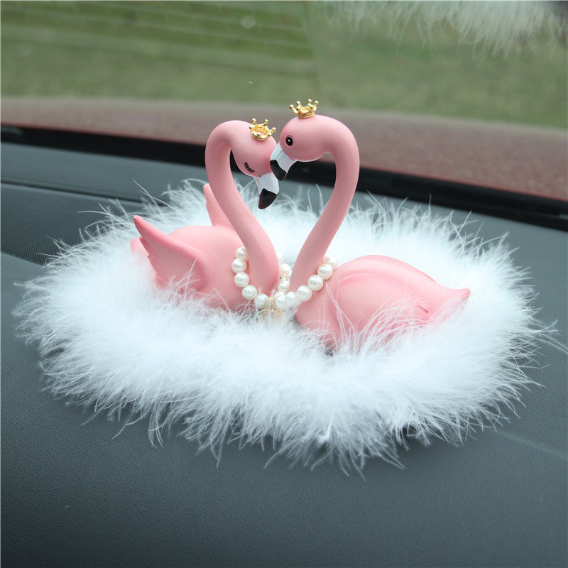 2 IN 1 SET Pajangan Dashboard Mobil Flamingo Couple DELUXE CROWN SERIES