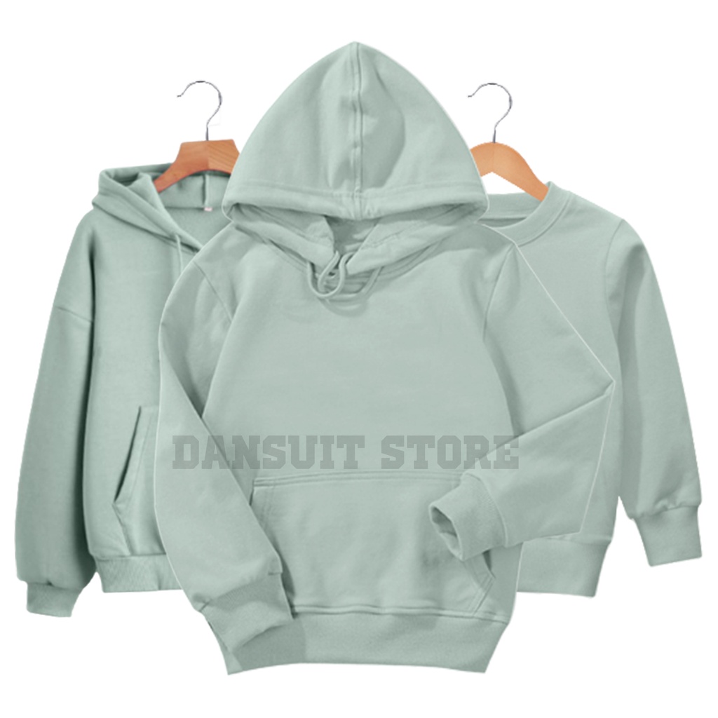 Sweater Hoodie Zippe Anak Laki-laki Perempuan Usia 4-13 Tahun Warna Mint