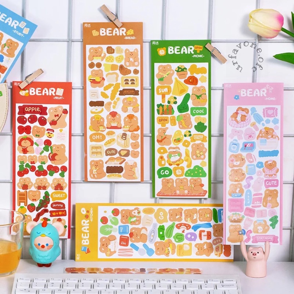 

STICKER MIX Motif BEAR 2 lembar / pack Stiker Dekorasi Diary Planner Journal Scrapbook