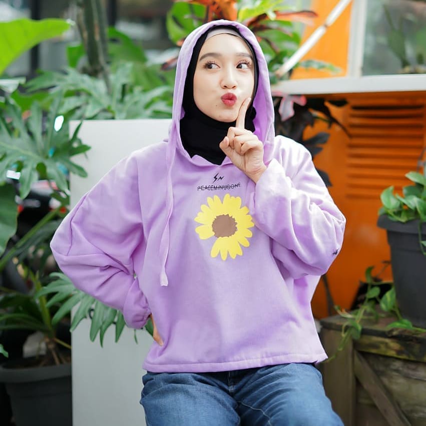 BARU PILIHAN SWEATER HOODIE WANITA LILAC BAHAN FLEECE TEBAL-2