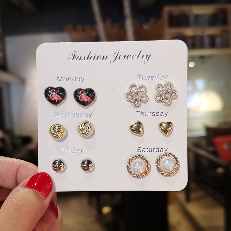 Anting AT215 ( 6 Pasang ) Perak / Silver S925 Anting Unik Lucu Keren Fashion Wanita /Deluna/BS