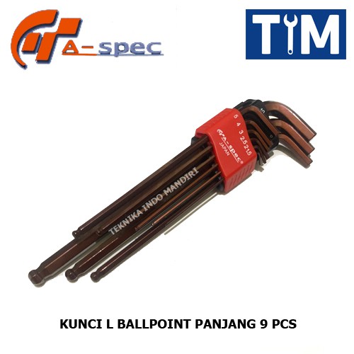 A-SPEC Kunci L Set Ballpoint Panjang 9 PCS ( 1.5 - 10 MM )