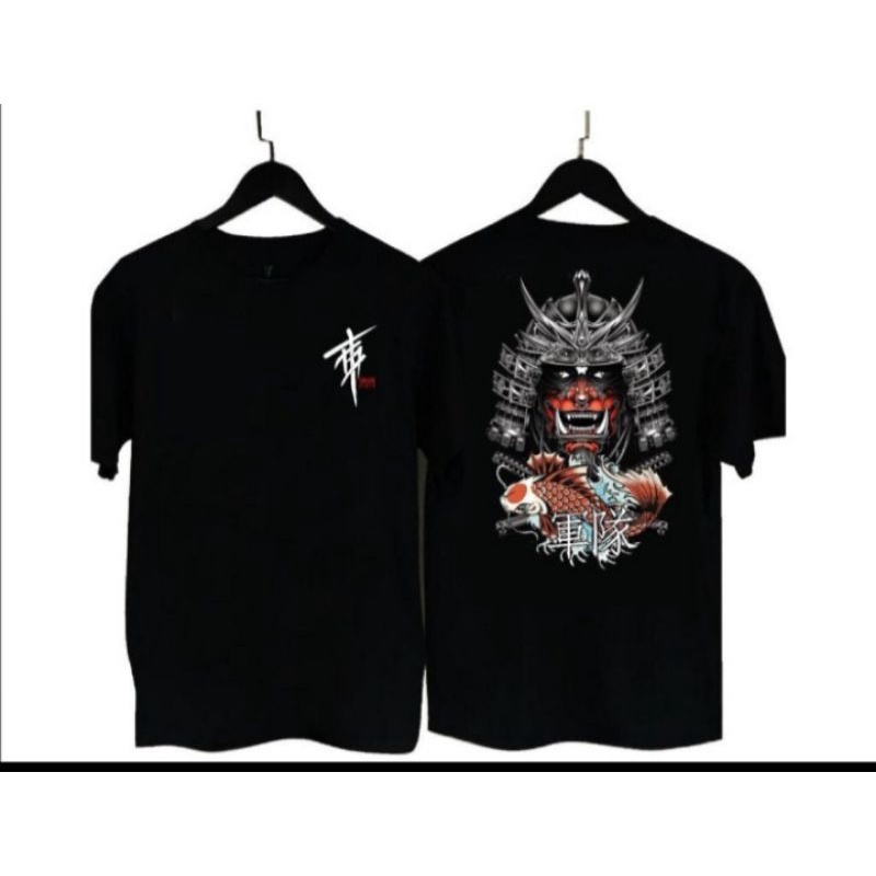 baju distro T shirt pria samurai Jepang ukuran L