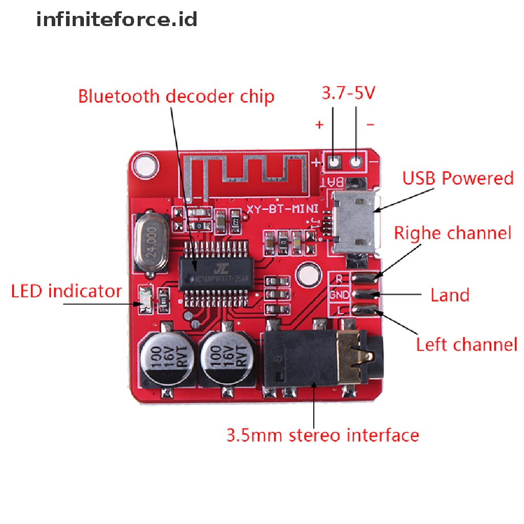 (infiniteforce.id) Modul decoder mp3 Player wireless bluetooth 3.7-5v Support Kartu tf