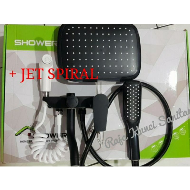 Shower Tiang/Kran Mixer/Panas Dingin/Shower Set/Stainless Hitam/Black