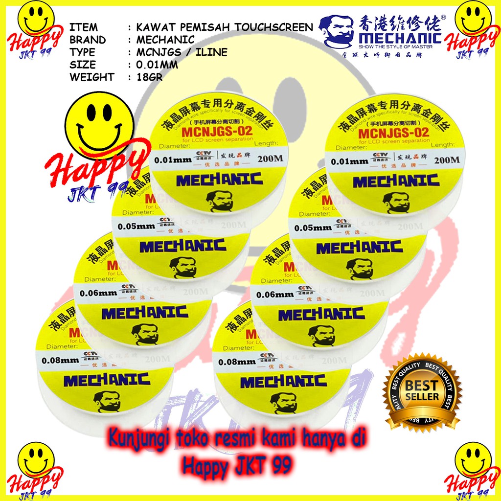 [ HAPPY JKT 99 ] KAWAT PEMISAH TOUCHSCREEN MECHANIC MCNJGS-02 0.01MM 200M ORIGINAL