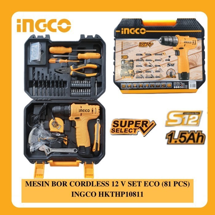 MESIN BOR BATERAI / BOR CORDLESS 12V SET ECO (81PCS) INGCO HKTHP10811