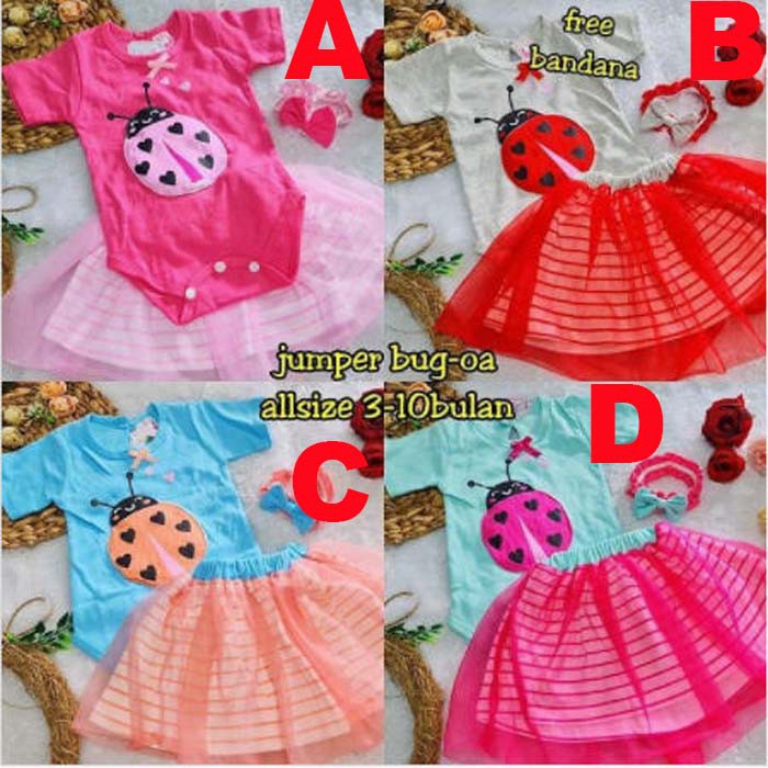 Baju Bayi Perempuan Jumper Set Bandana Bug