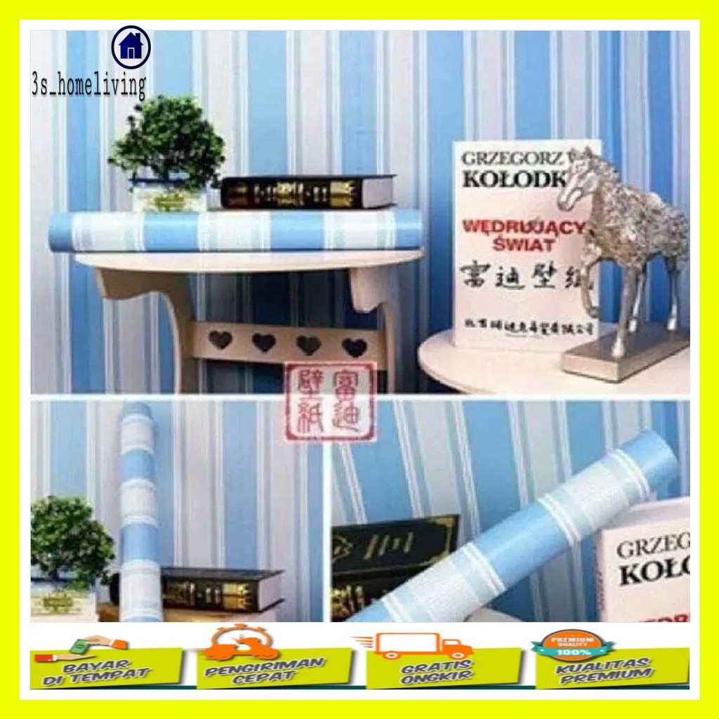 Wallpaper Dinding Salur Biru Wall Stiker Wallpaper Salur Wallpaper Biru