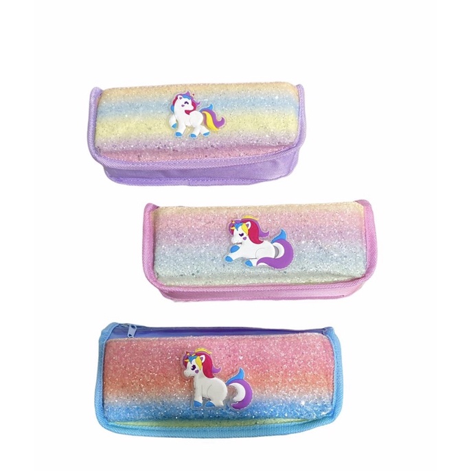 TEMPAT PENSIL DOMPET PENSIL GLITER UNICORN FANCY PENCIL CASE TEMPAT PENSIL GLITER GRADASI PINK UNGU BIRU BLUE PURPLE RAINBOW GLITER