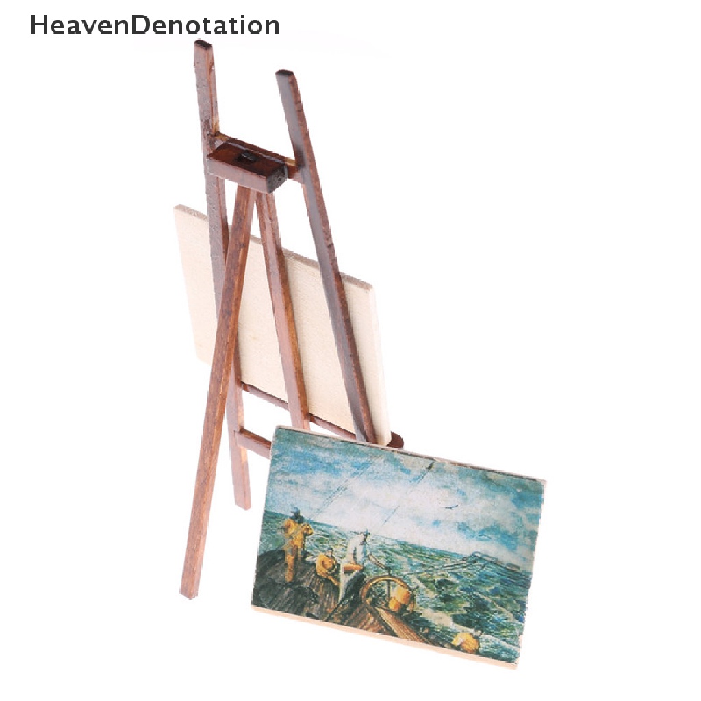 [HeavenDenotation] Dollhouse Miniature Accessory Artist Easel Stand &amp; 2 Wood Paintings Pictures