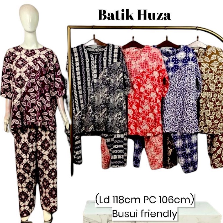 CP jumbo resleting Batik Huza / setelan celana panjang BUsui oneset piyama batik
