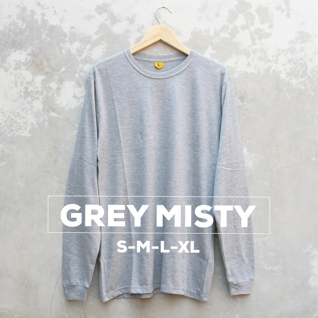 KAOS LENGAN PANJANG POLOS GREY MISTY LENGAN PANJANG COTTON COMBED 30S