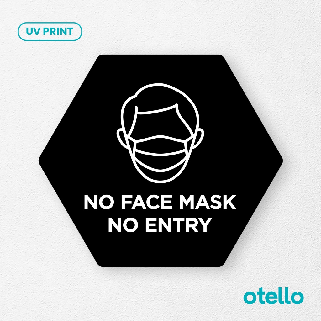 No Face Mask Sign Board Akrilik Tempel Signage Dinding Papan Label Acrylic Restoran Wall Stiker Dinding Petunjuk Toko Cafe