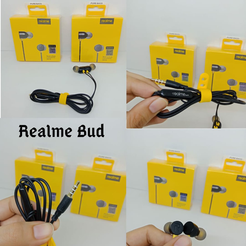 HF Realme Magnet R-81 / Headset Handsfree Realme C1 C2 C3 Buds Hitam / In-ear Earphone Realme Pure Bass Original-3