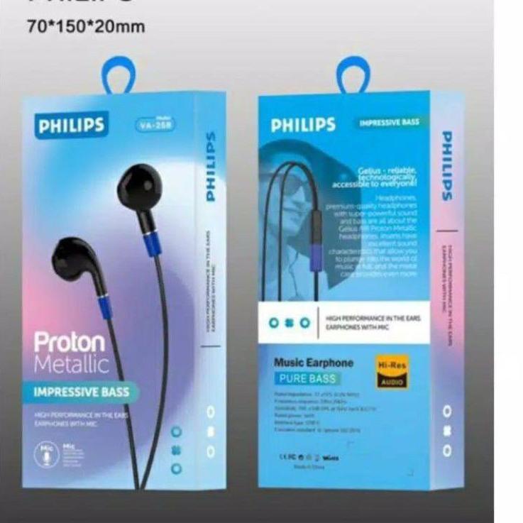 HEADSET PHILIPS VA-258 IMPRESSIVE BASS HANDSFREE EARPHONE PHILIPS VA258 PROTON METALIC MEGA BASS [BA