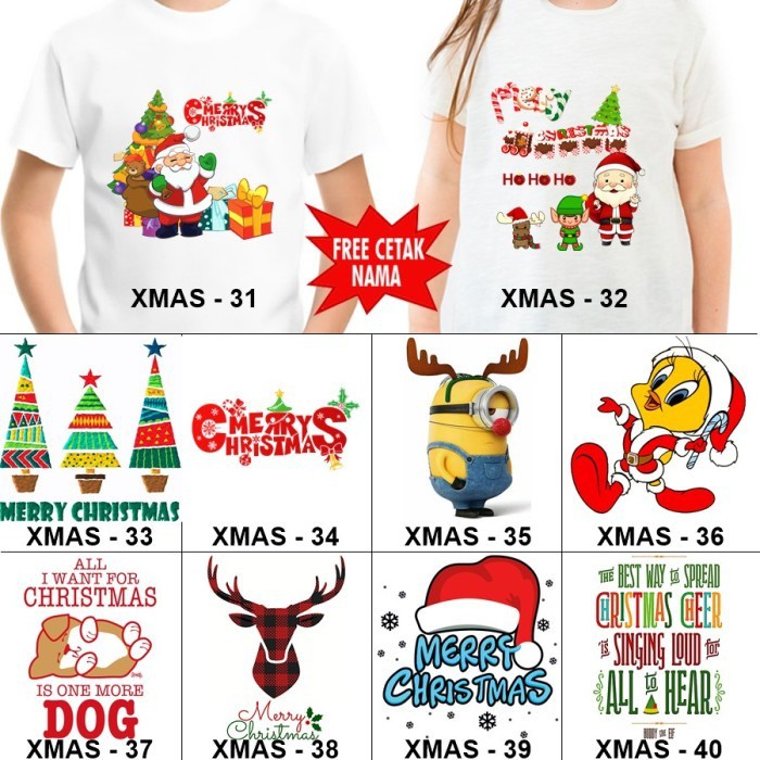 KAOS TSHIRT BAJU NATAL CHRISTMAS KODE 31-40 FREE NAMA COMBED 30S Baju dewasa baju anak natal