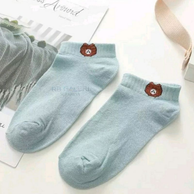 Kaos Kaki Fashion Unisex Motif Polos Beruang Fashion Wanita Pria KAOSKAKI ANKLE Sock BUNGA RB-BERUANG - BIRU MUDA