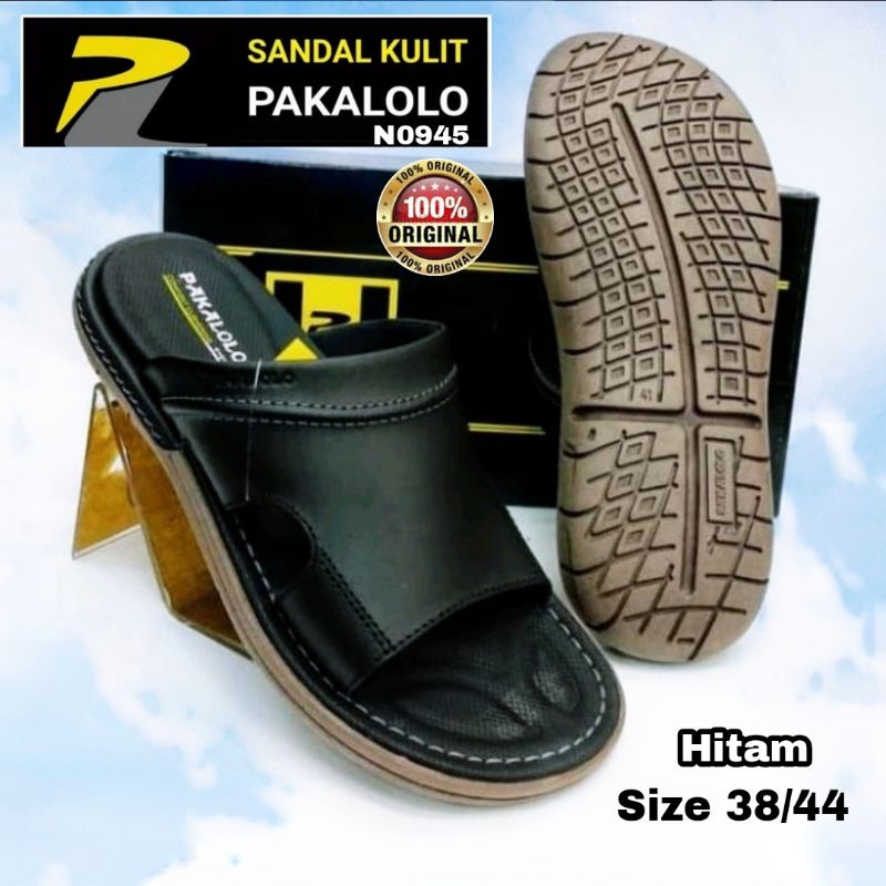 Sandal Pakalolo N0945 Original Sendal Cowok Pria Kulit Asli Model Kokop Kekinian Hitam Size 39 s/d 4