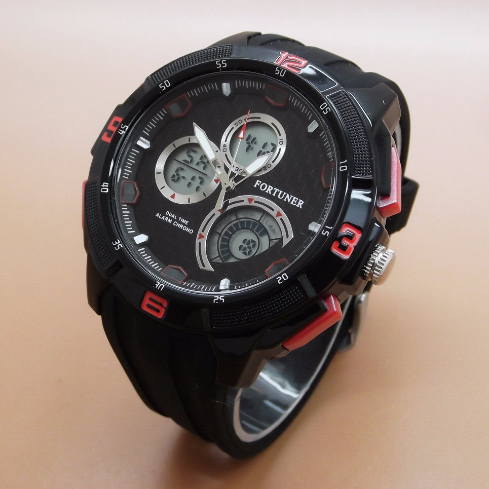 Fortuner Pria: Jam Tangan Pria / Cowok Fortuner Original FR2077 Rubber Black Red B_SWH