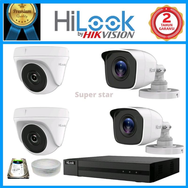 PAKET CCTV HILOOK 2MP 4 CHANNEL 4 KAMERA AUDIO BISA MEREKAM SUARA &amp;VIDEO KOMPLIT BISA ONLINE DI HP