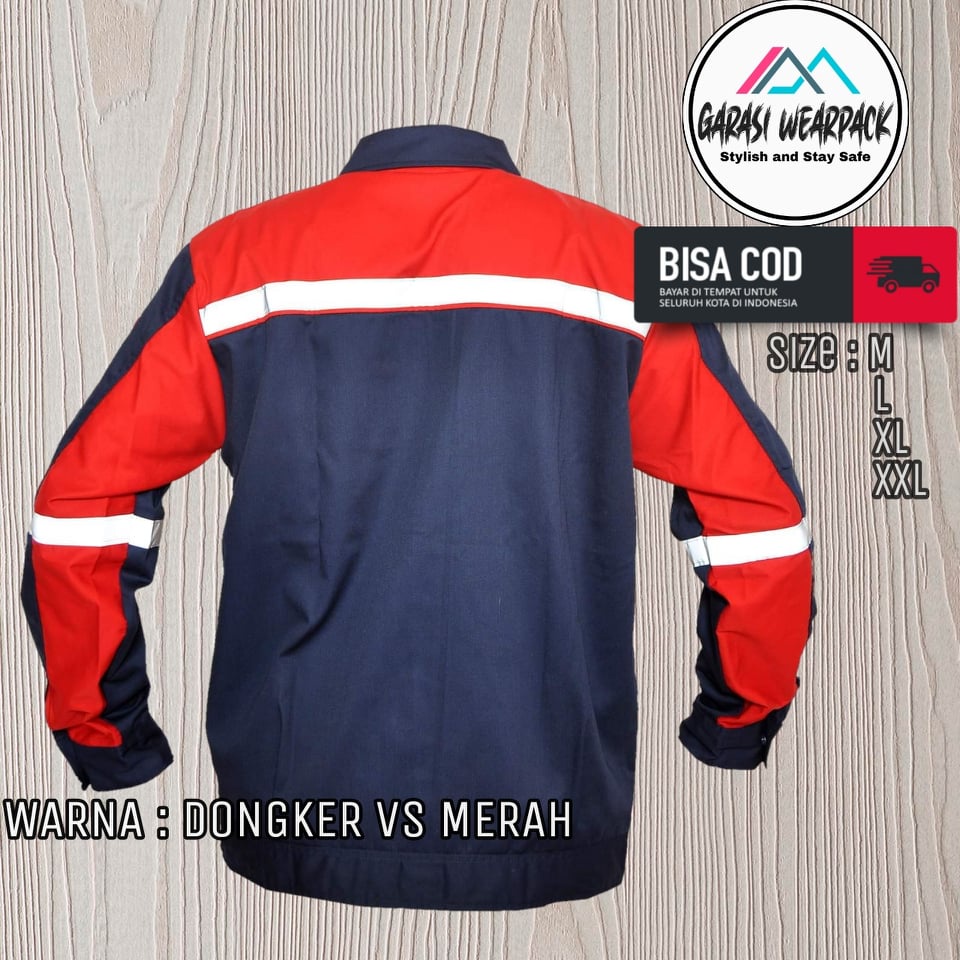 Wearpack atasan/kemeja safety/baju safety/warna dongker merah/lengan panjang/resleting