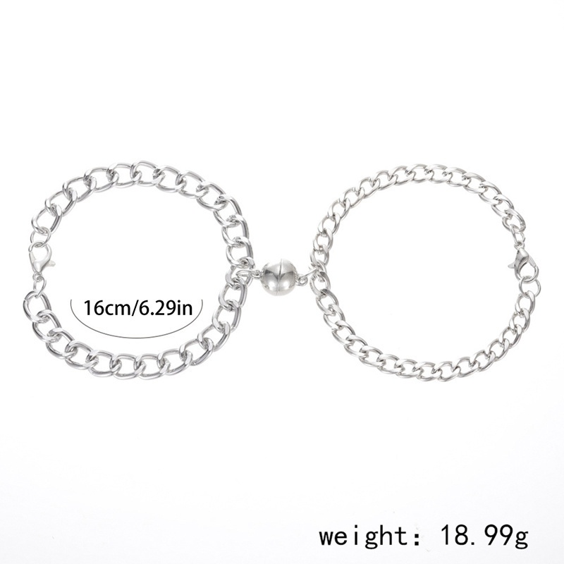 Fancyqube 2pcs Gelang Rantai Magnet Bahan Stainless Steel Warna Silver Gaya Punk Untuk Pria Dan Wanita