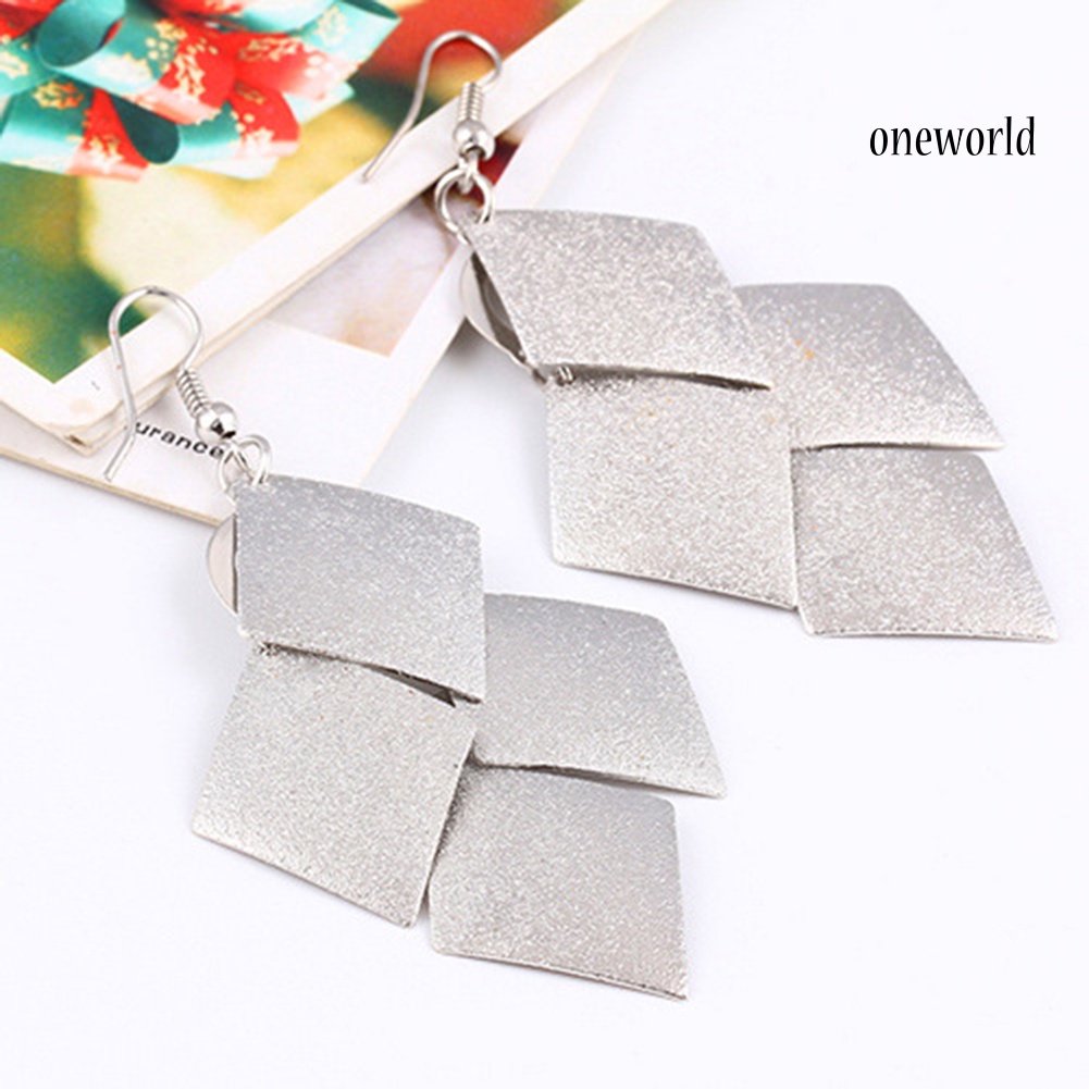 OW@ Women's Glitter Rhombus Drop Long Dangle Chandelier Statement Hook Earrings