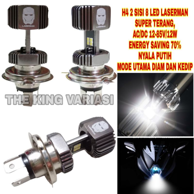 LAMPU DEPAN H4 LED/LAMPU UTAMA LED H4 2 SISI/LAMPU DEPAN MOTOR H4/LAMPU DEOAN H4 2 SISI 8 LED/LAMPU 