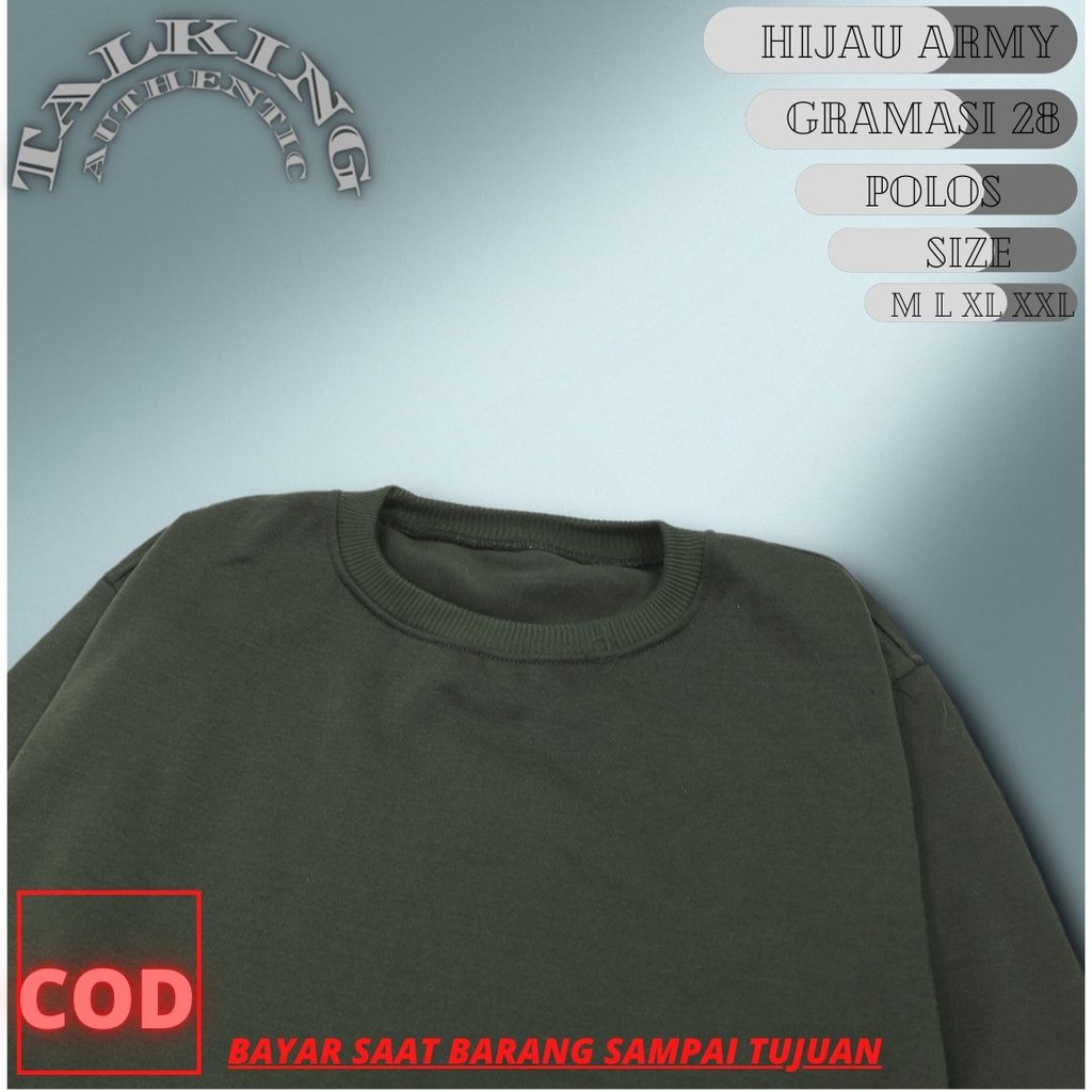 Crewneck Pria Wanita Basic Hijau Polos Premium Bahan Fleece Tebal dan Halus harga Murah M L XL XXL