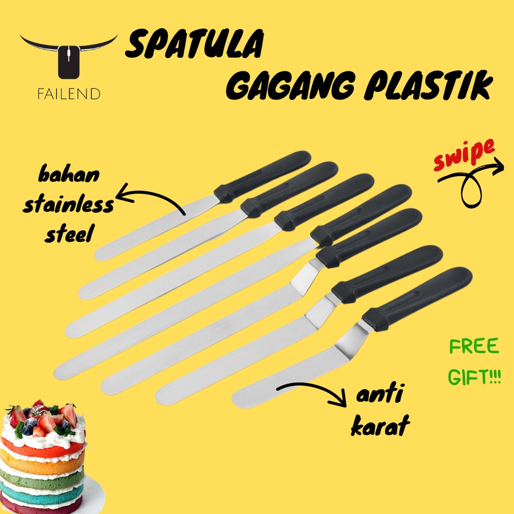 Spatula Buttercream Stainless Bengkok Lurus Gagang Plastik