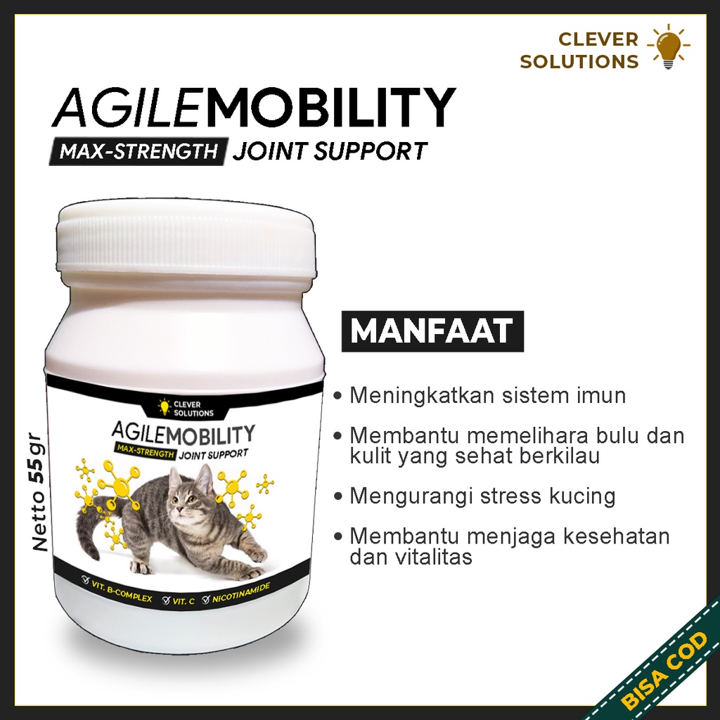 Vitamin Peningkat Imun Kucing Pelebat Bulu Kucing AGILE with MOBILITY B Complex plus Vitamin C 55 gr