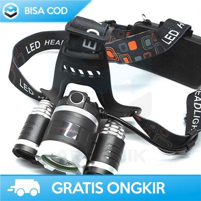 SENTER KEPALA SUPER TERANG 3 LED 5000 LUMENS TAFFLED XM-L - T6 MURAH