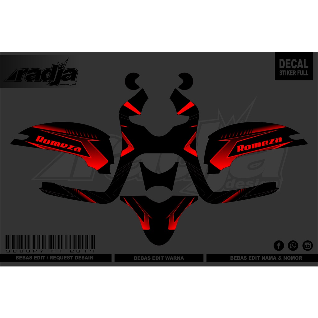DECAL STICKER SCOOPY FI 2017 - DEKAL STIKER HITAM MERAH (001) KATALOG 2018-2019