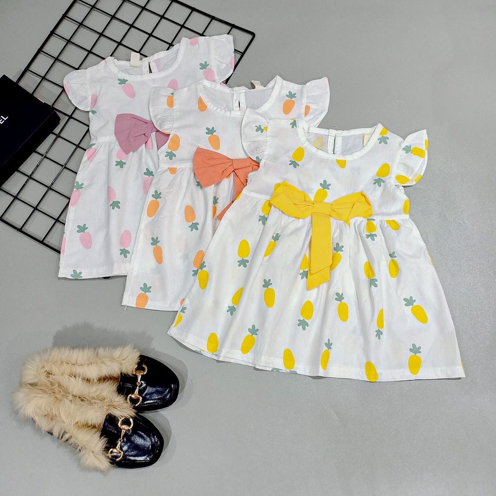 Promo !! Dress  anak perempuan import/dress cute many carrot ribbon mini import ukuran 6bln-2thn (kuning,pink,orange)