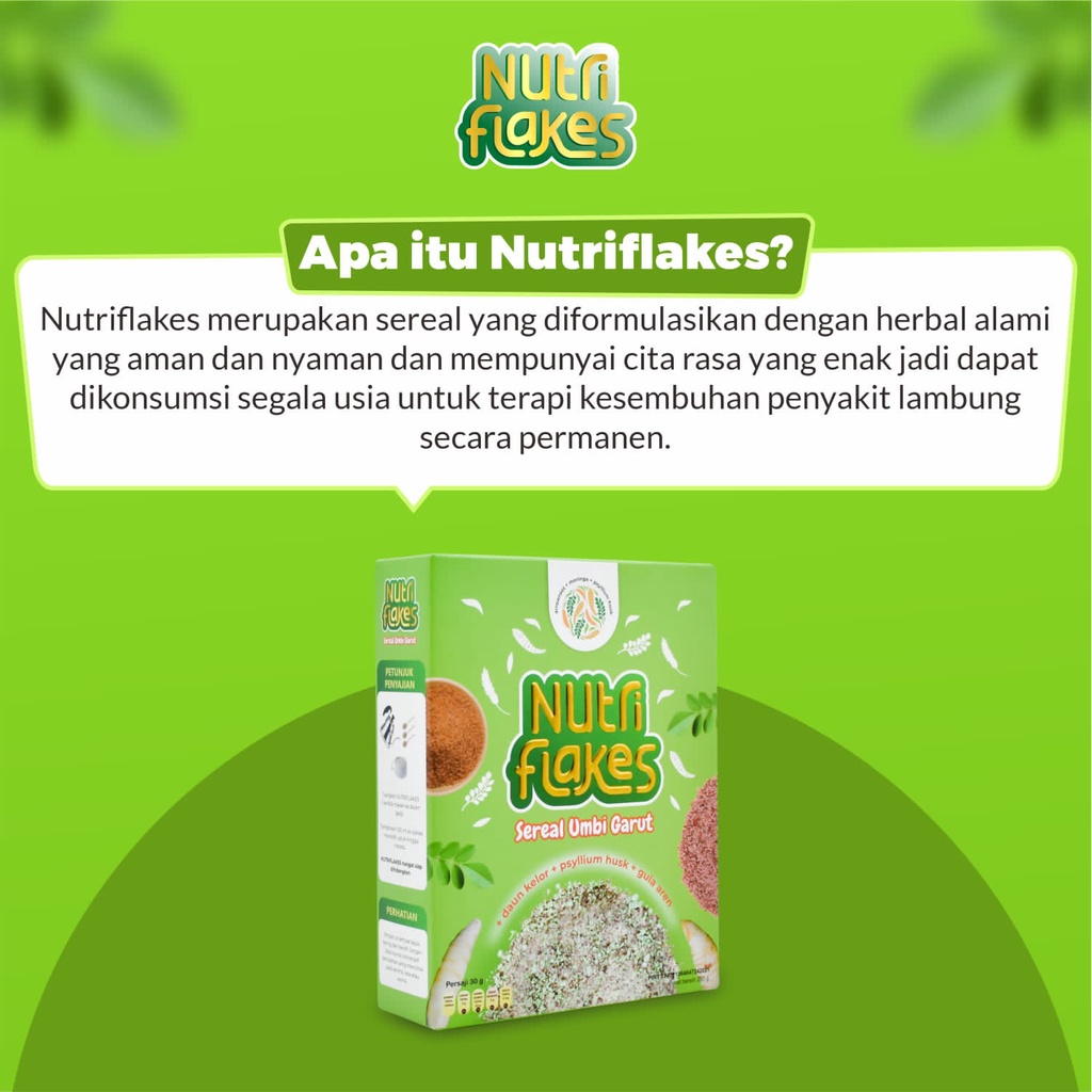 Promo NUTRIFLAKES Sereal Umbi Garut Obat Asam Lambung Herbal Dengan Daun Kelor Pengganti Nasi Untuk Diet-1