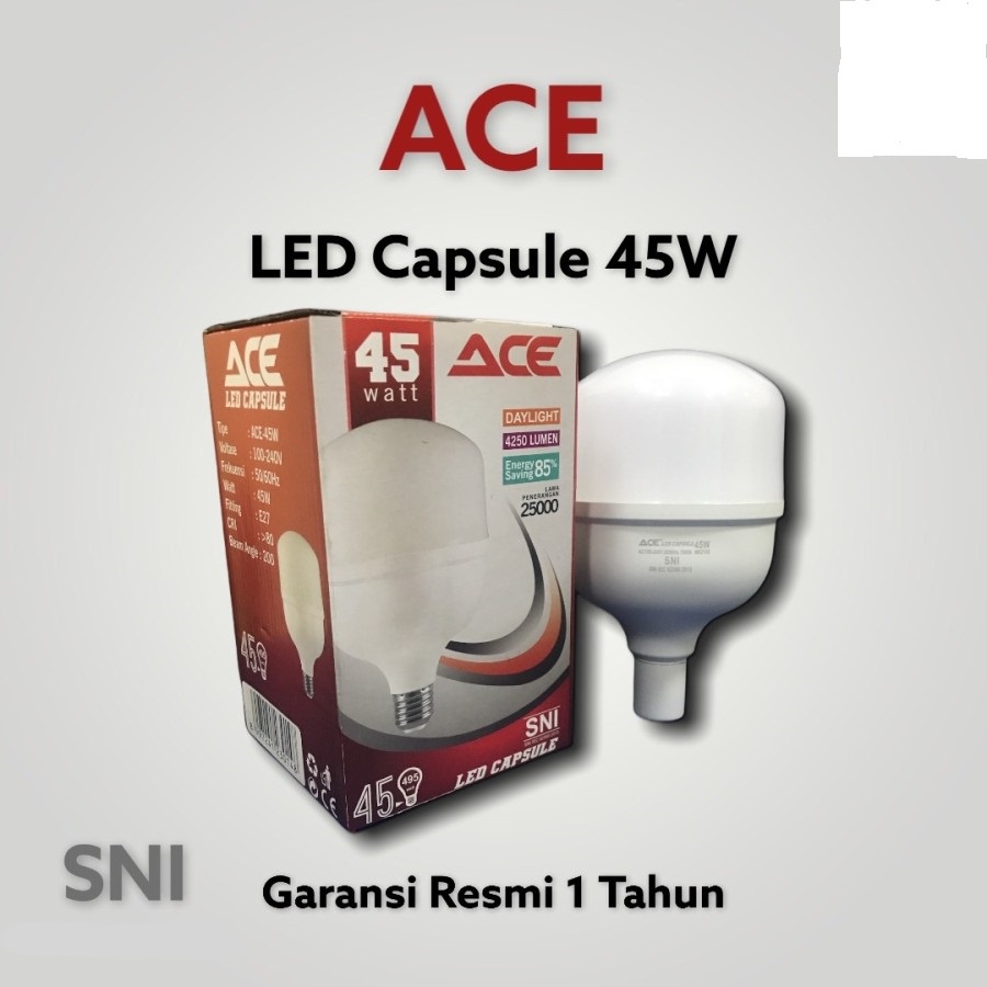 LAMPU LED CAPSULE JUMBO ACE GARANSI 45 WATT 45W LED KAPSUL PUTIH TERANG