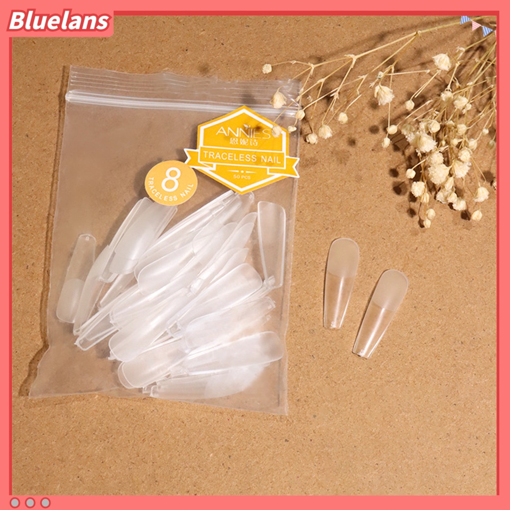 Bluelans 50Pcs / Kantong Kuku Palsu Bentuk T Transparan Ultra Tipis Tahan Lama Untuk Wanita
