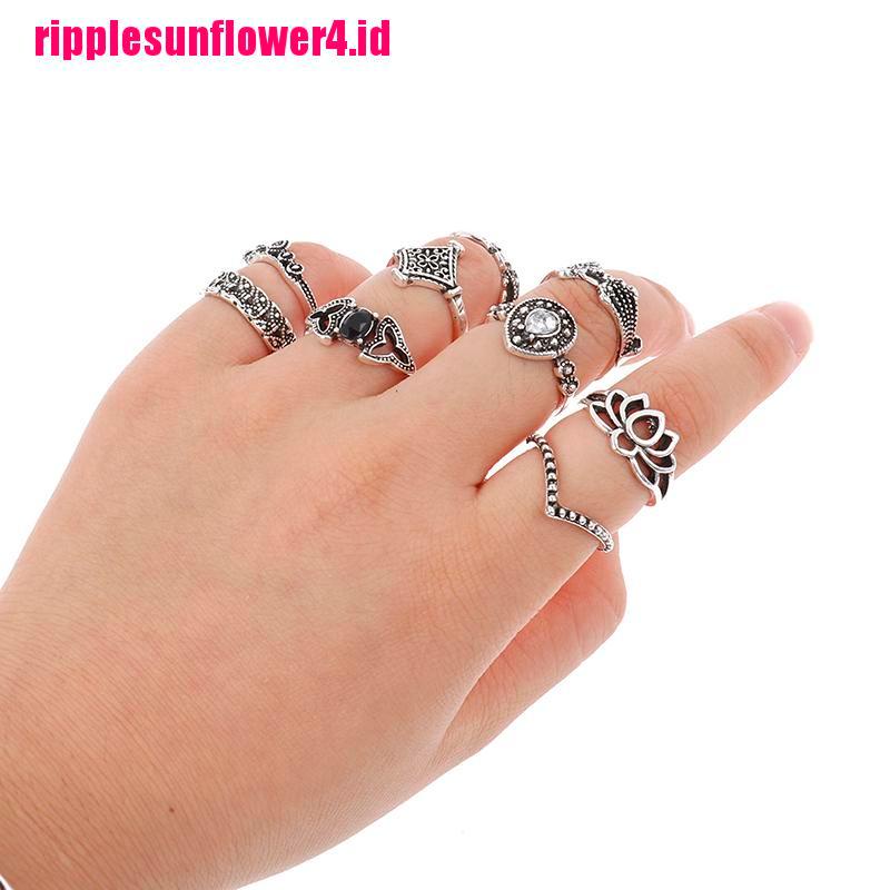 15pcs / set Cincin Gaya Vintage Punk Gothic Untuk Wanita