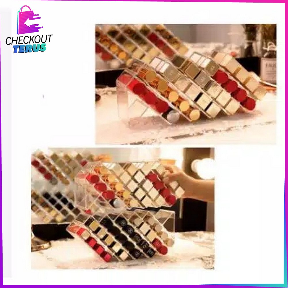 CT K7 Kotak Lipstik Acrylic 28 Slot Tempat Penyimpanan Alat Kosmetik Lipstick Organizer Rak Makeup Rak Tempat Lipstik Akrilik