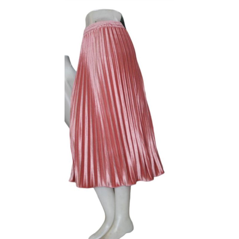GROSIR ROK IMPORT / ROK 7/8 PLISKET BLUDRU VELVET PREMIUM  GLOSSY-7/8 PEACH GLOSSY